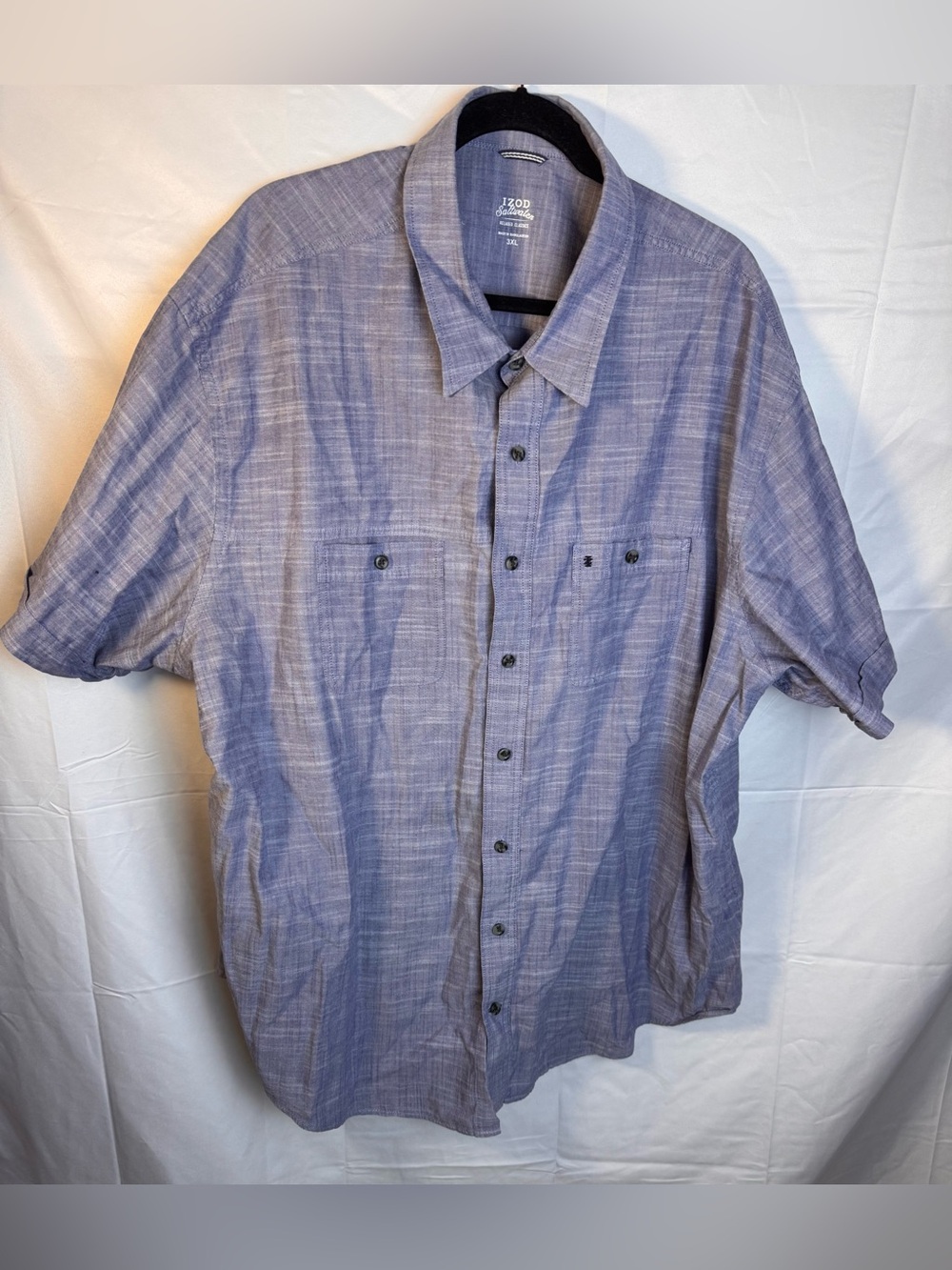 Izod Salmonier Short Sleeve Button-Up in Light Blue Chambray